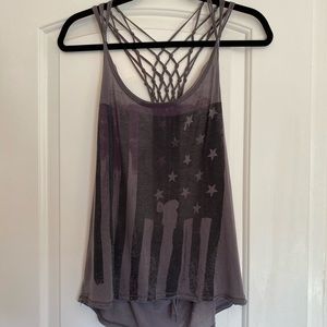 Grey American flag distressed tank